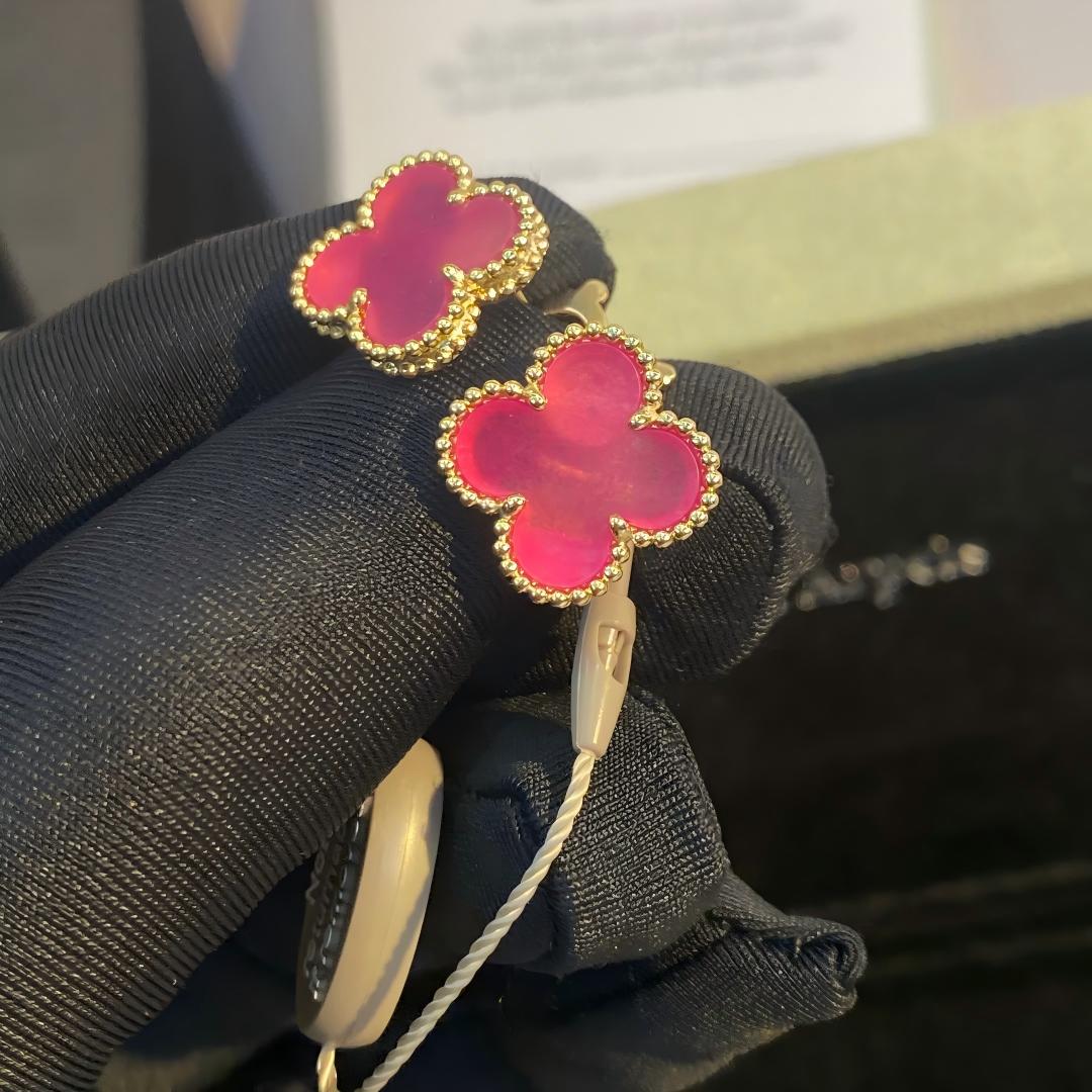 [Super CiCi]NEW CLOVER 15MM PINK ENAMEL STUD EARRINGS