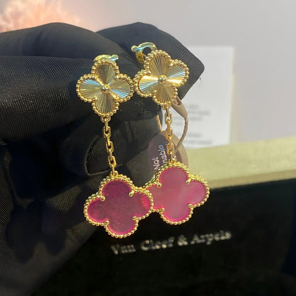 [Super CiCi]NEW CLOVER 2 MOTIF PINK ENAMEL EARRINGS