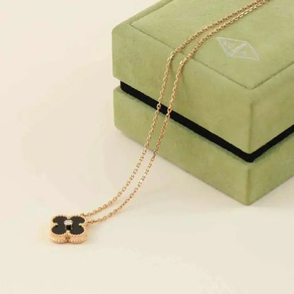 [Super CiCi ]CLOVER 15MM DIAMOND ONYX NECKLACE