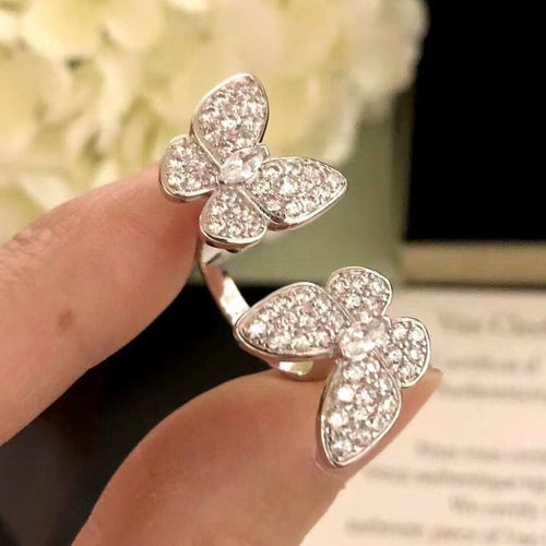 [Super CiCi ]TWIN SILVER BUTTERFLY DIAMOND RING
