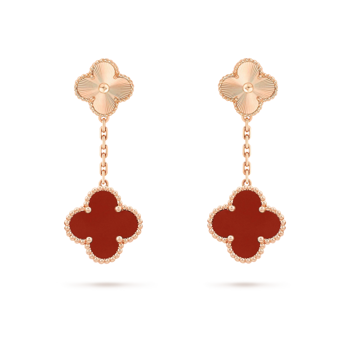 [Super CiCi ]CLOVER 2 MOTIF  LASER CARNELIAN EARRINGS