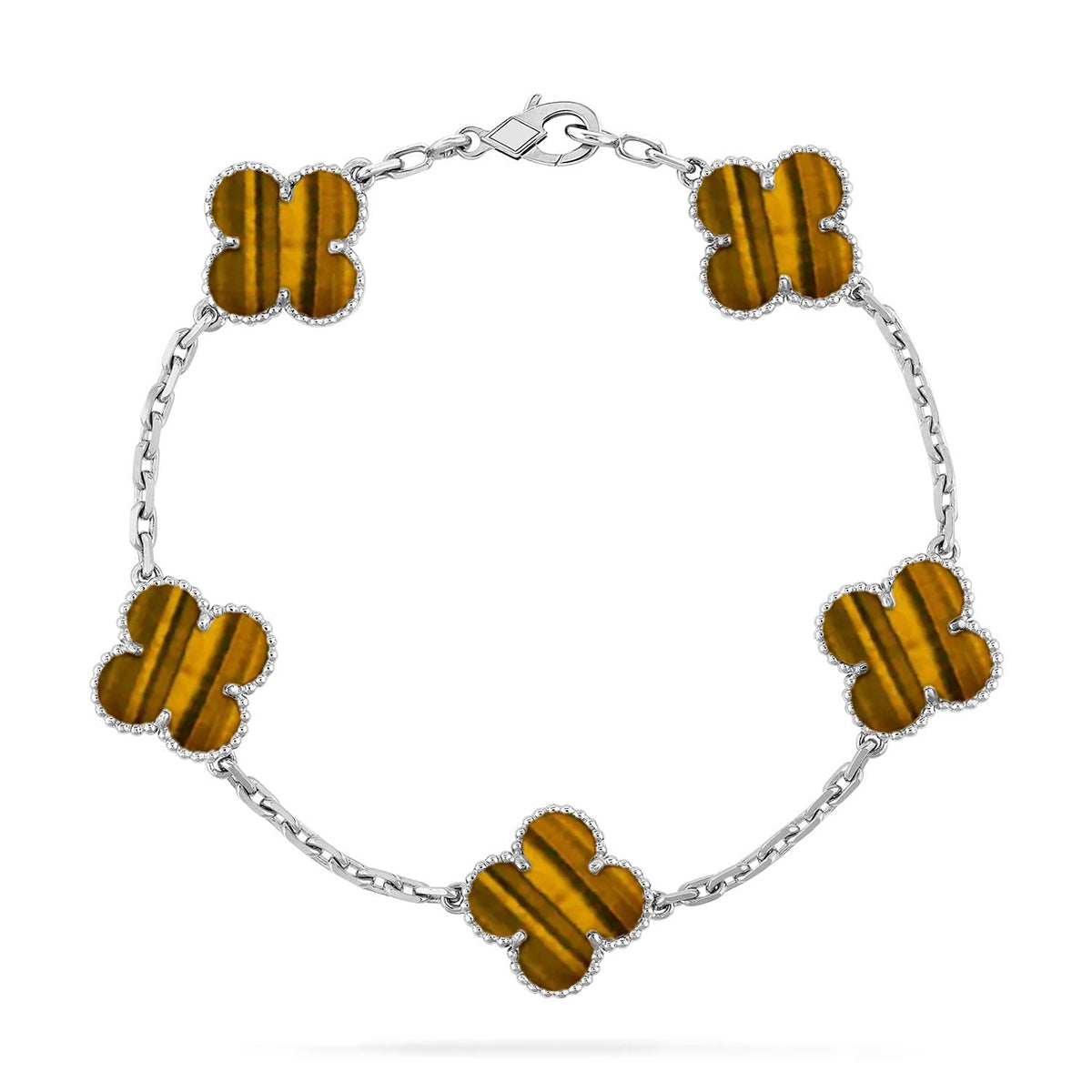 [Super CiCi ] CLOVER 5 MOTIFS TIGER EYE BRACELET COLLECTION