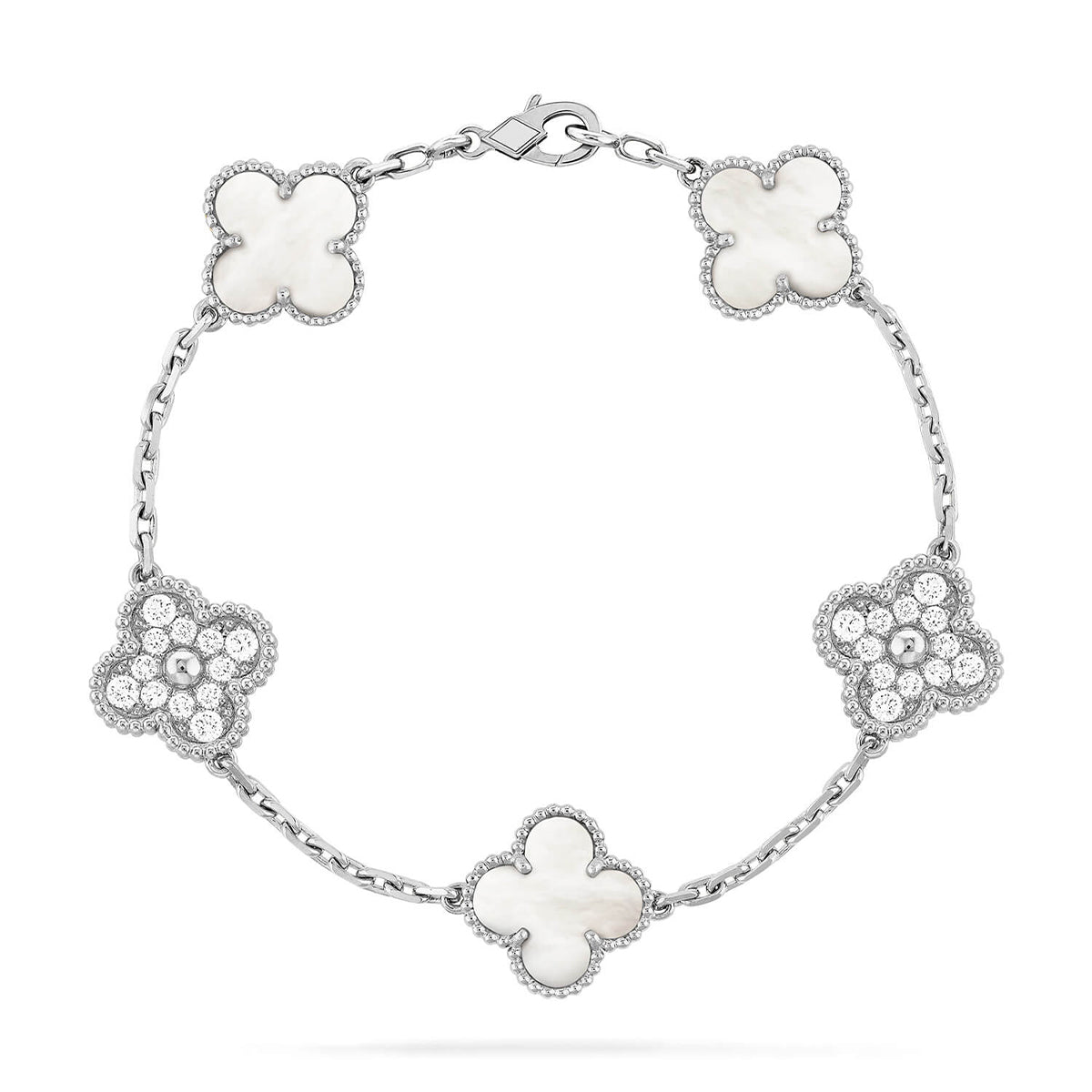 [Super CiCi ]CLOVER WHITE PEARL MOP 5 MOTIF BRACELET COLLECTION