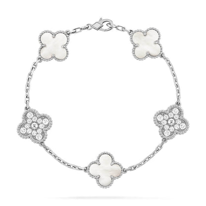 [Super CiCi ]CLOVER WHITE PEARL MOP 5 MOTIF BRACELET COLLECTION