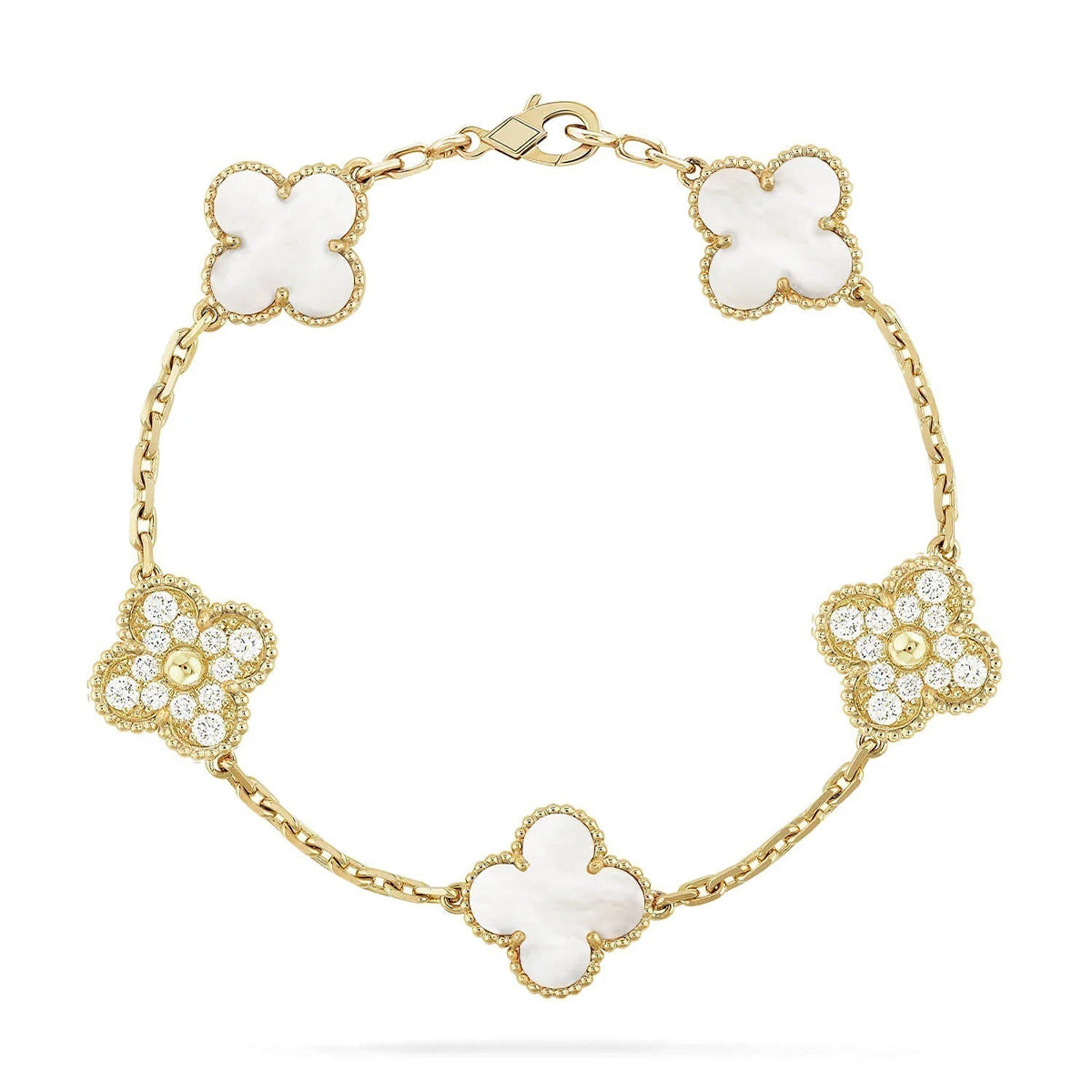 [Super CiCi ]CLOVER WHITE PEARL MOP 5 MOTIF BRACELET COLLECTION