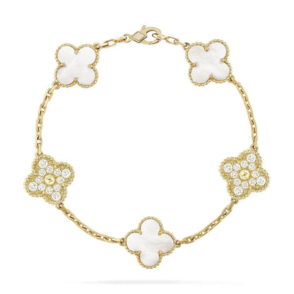 [Super CiCi ]CLOVER WHITE PEARL MOP 5 MOTIF BRACELET COLLECTION