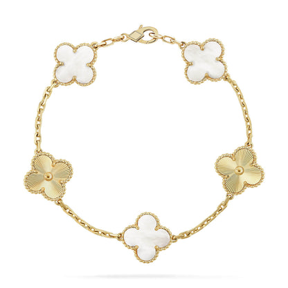 [Super CiCi ]CLOVER WHITE PEARL MOP 5 MOTIF BRACELET COLLECTION