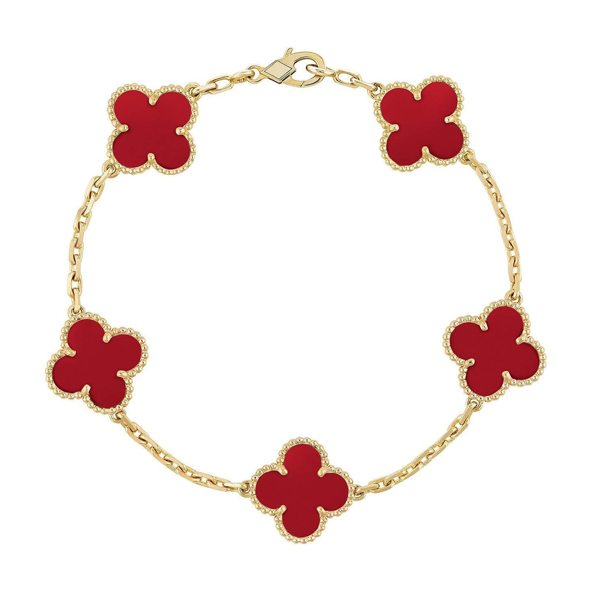 [Super CiCi ] CLOVER 5 MOTIF RED CORNELIAN BRACELET COLLECTION