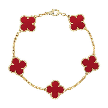 [Super CiCi ] CLOVER 5 MOTIF RED CORNELIAN BRACELET COLLECTION