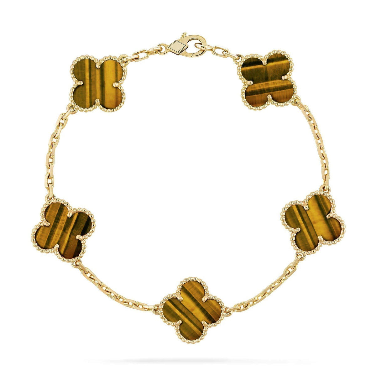[Super CiCi ] CLOVER 5 MOTIFS TIGER EYE BRACELET COLLECTION