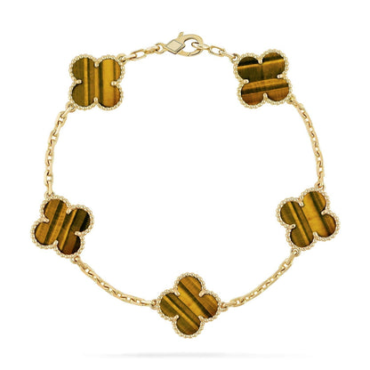 [Super CiCi ] CLOVER 5 MOTIFS TIGER EYE BRACELET COLLECTION