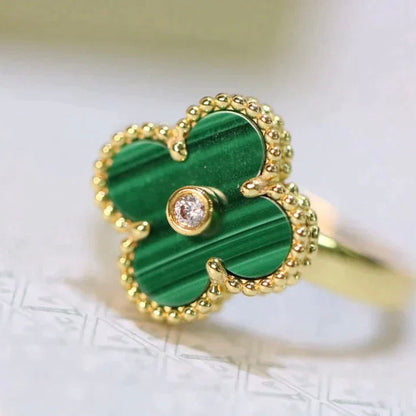 [Super CiCi ]CLOVER MALACHITE RING GOLD DIAMOND