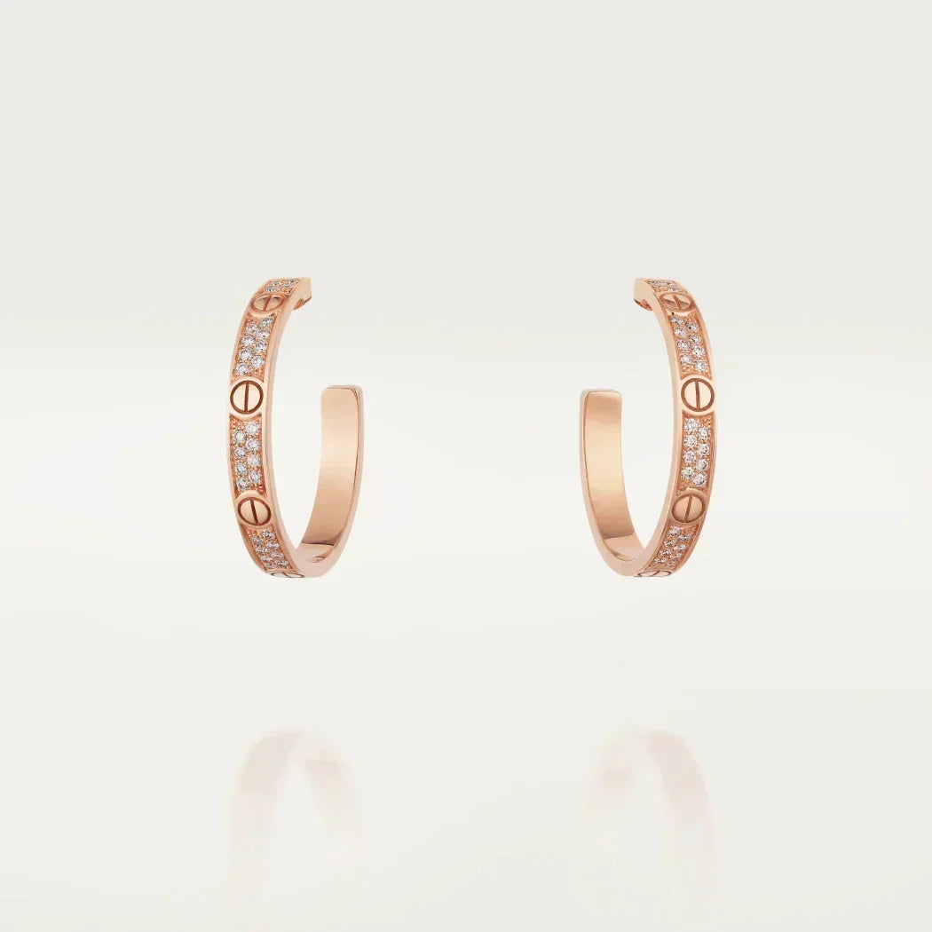 [Super CiCi ]LOVE DIAMOND PINK GOLD HOOP EARRINGS