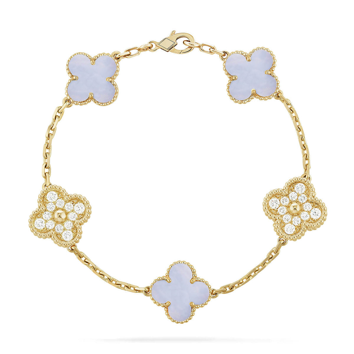 [Super CiCi ] CLOVER 5 MOTIF PURPLE CHALCEDONY BRACELET COLLECTION