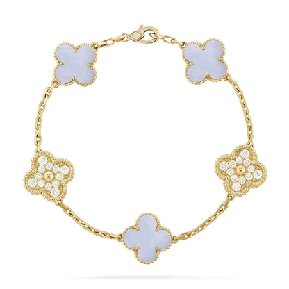 [Super CiCi ] CLOVER 5 MOTIF PURPLE CHALCEDONY BRACELET COLLECTION