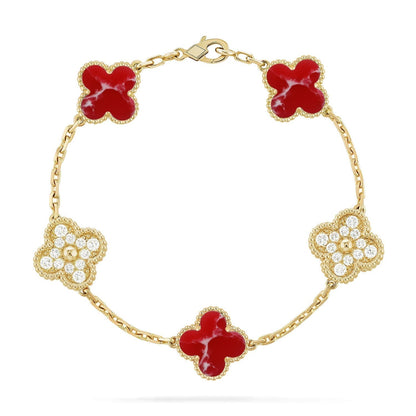 [Super CiCi ]CLOVER 5 MOTIF RED PATTERN BRACELET COLLECTION