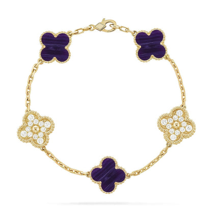 [Super CiCi ]CLOVER 5 MOTIF PURPLE STRIPES BRACELET COLLECTION