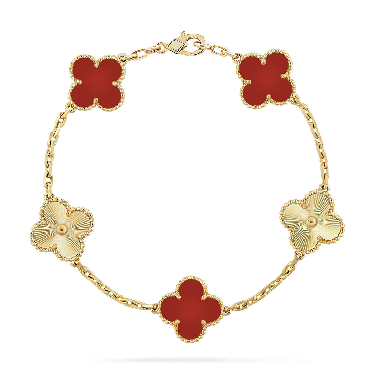 [Super CiCi ] CLOVER 5 MOTIF RED CORNELIAN BRACELET COLLECTION