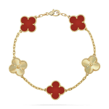 [Super CiCi ] CLOVER 5 MOTIF RED CORNELIAN BRACELET COLLECTION