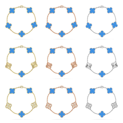 [Super CiCi ] CLOVER 5 MOTIF BLUE AGATE BRACELET COLLECTION