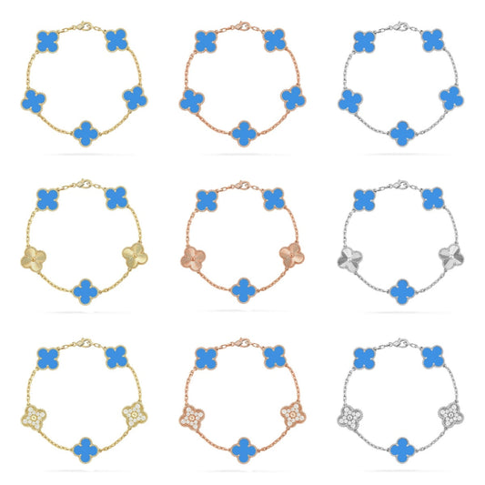 [Super CiCi ] CLOVER 5 MOTIF BLUE AGATE BRACELET COLLECTION