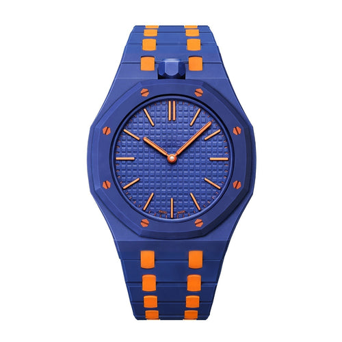 [Super CiCi]OAK POP EXCLUSIVE DARK BLUE AND ORANGE BIOCERAMIC STRAP