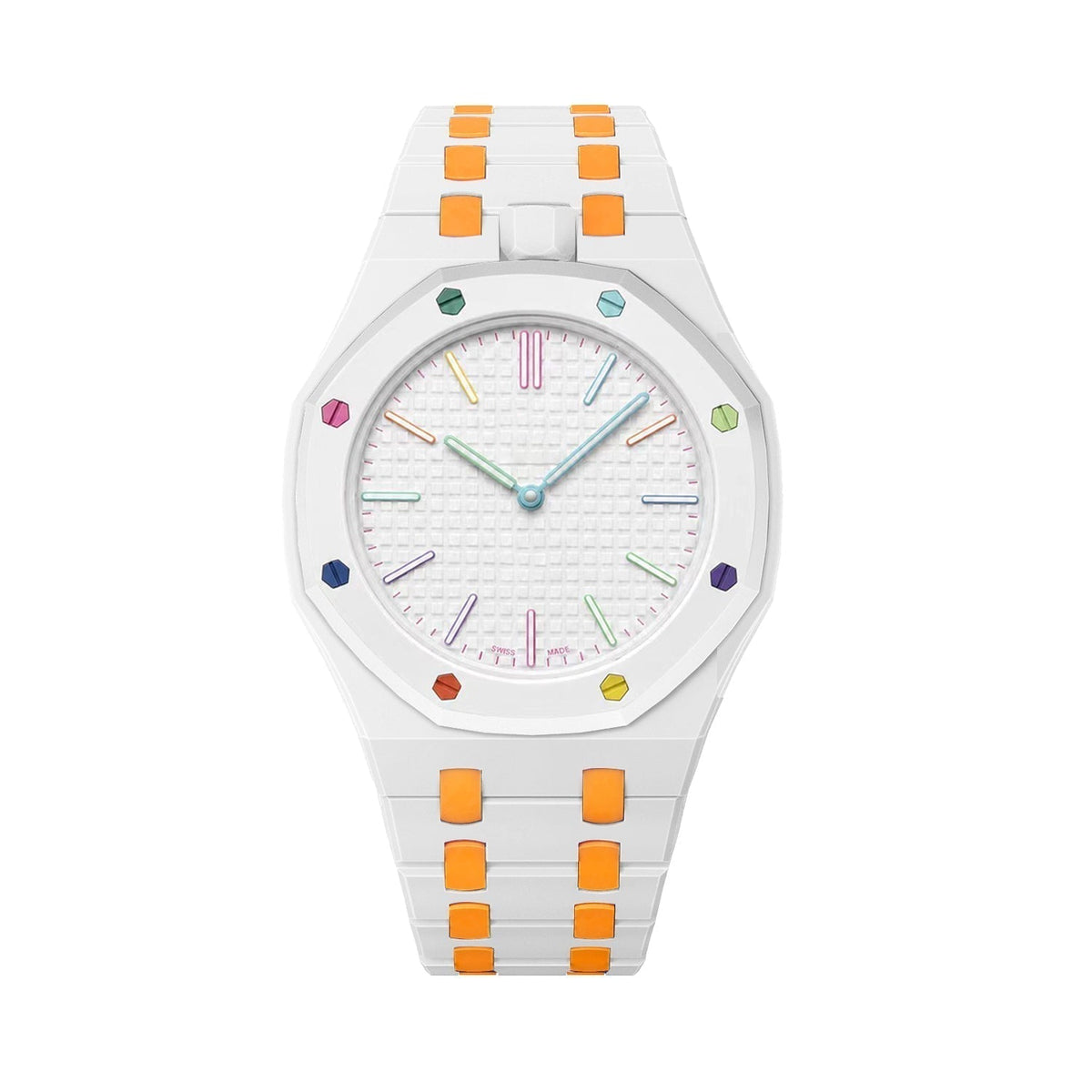 [Super CiCi]OAK POP EXCLUSIVE WHITE AND ORANGE BIOCERAMIC STRAP