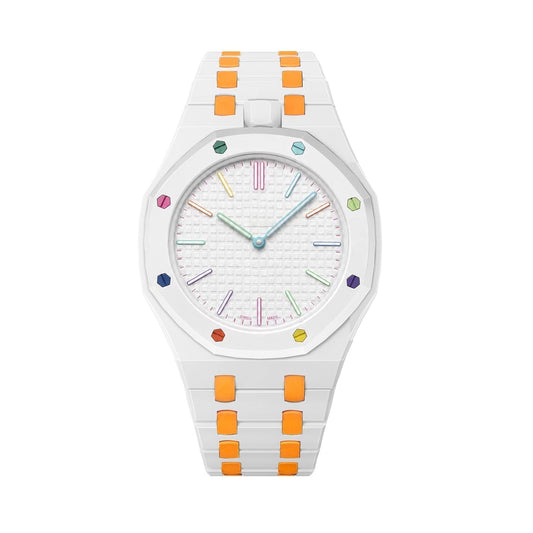 [Super CiCi]OAK POP EXCLUSIVE WHITE AND ORANGE BIOCERAMIC STRAP