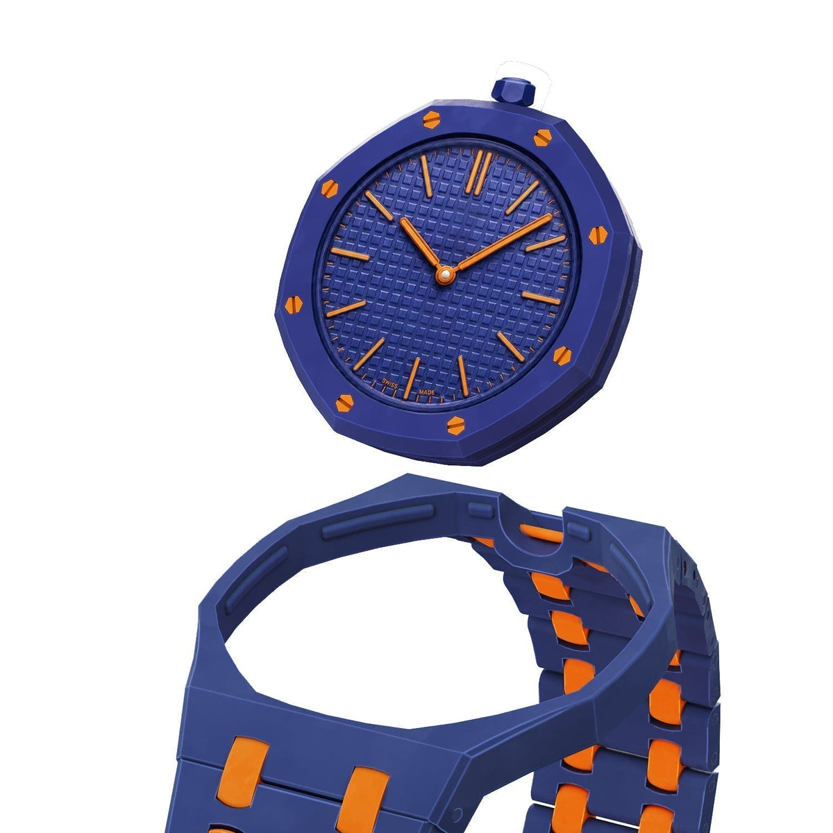 [Super CiCi]OAK POP EXCLUSIVE DARK BLUE AND ORANGE BIOCERAMIC STRAP