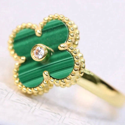 [Super CiCi ]CLOVER MALACHITE RING GOLD DIAMOND