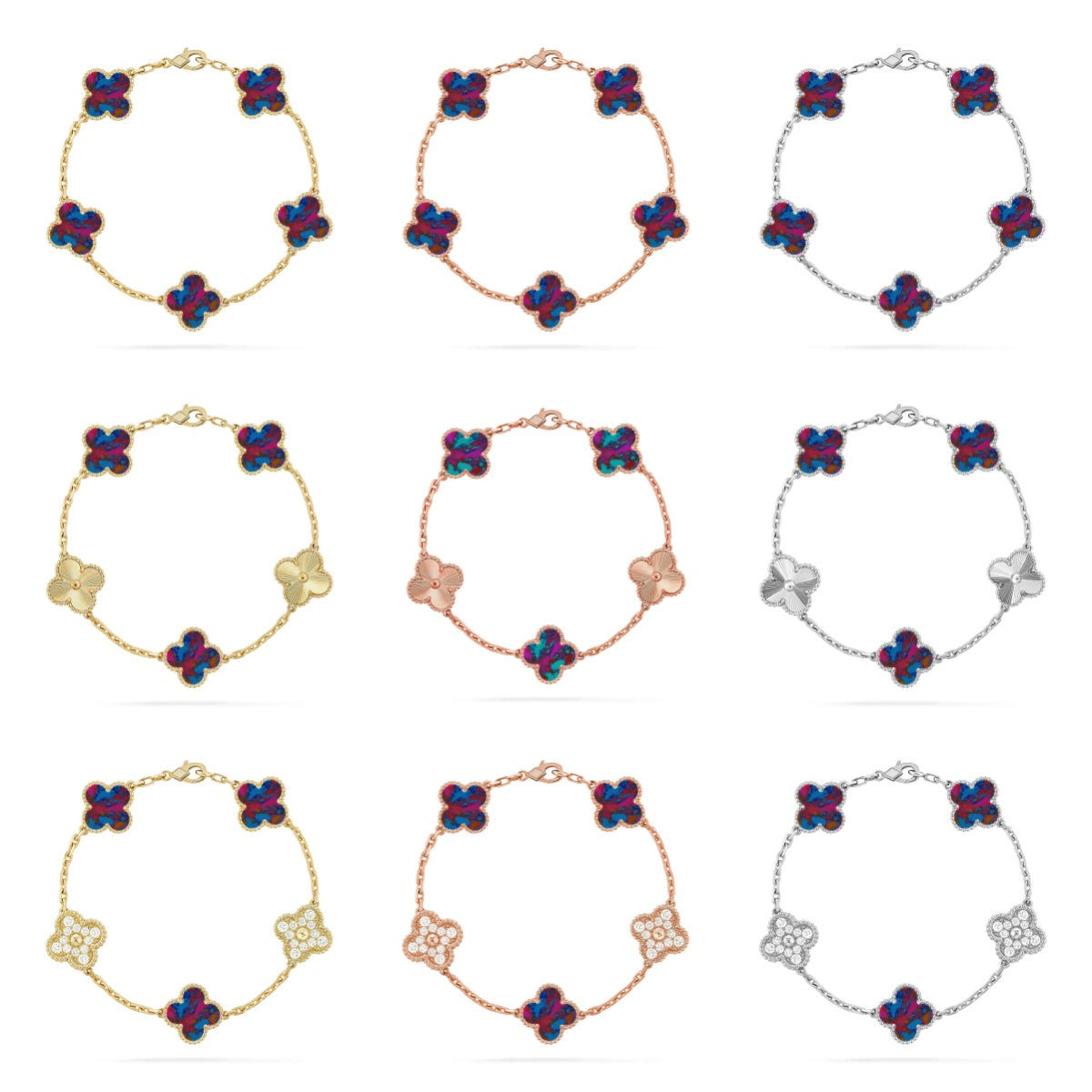 [Super CiCi ]CLOVER 5 MOTIF COLOR GEMSTONES BRACELET COLLECTION
