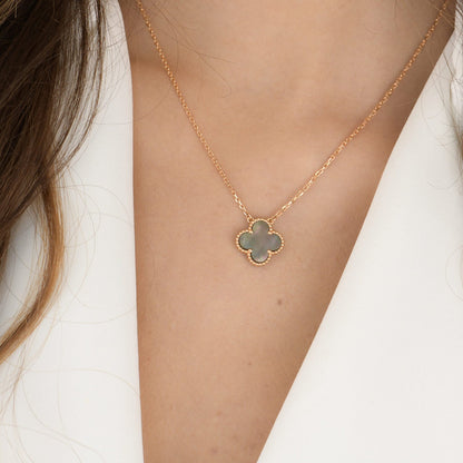 [Super CiCi ]CLOVER 15MM  GRAY MOTHER OF PEARL NECKLACE