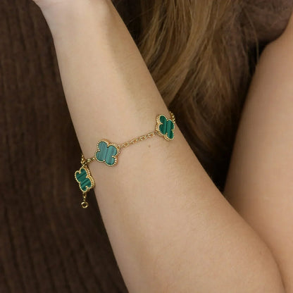 [Super CiCi ] CLOVER 5 MOTIF MALACHITE BRACELET COLLECTION