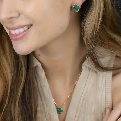 [Super CiCi ]CLOVER MINI 9.5MM MALACHITE  EARRINGS