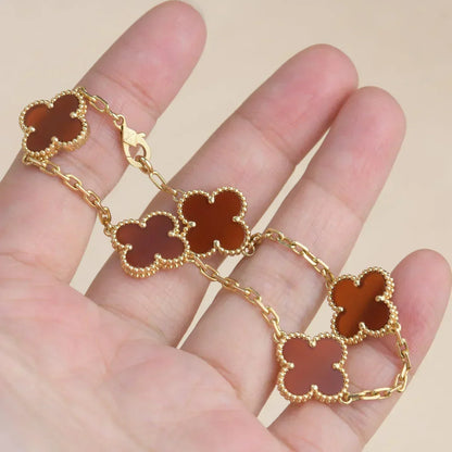 [Super CiCi ] CLOVER 5 MOTIF RED CORNELIAN BRACELET COLLECTION