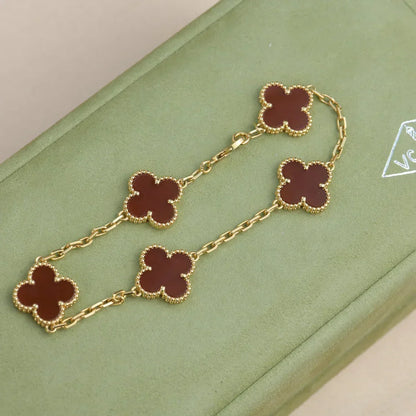 [Super CiCi ] CLOVER 5 MOTIF RED CORNELIAN BRACELET COLLECTION