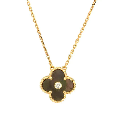 [Super CiCi ]CLOVER 15MM DIAMOND AND MOTHER-OF-GREY NECKLACE