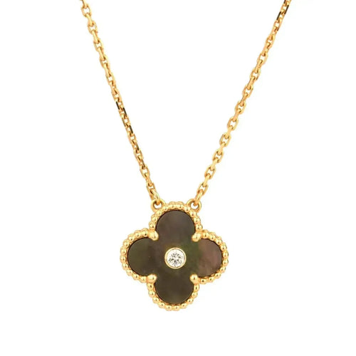 [Super CiCi ]CLOVER 15MM DIAMOND AND MOTHER-OF-GREY NECKLACE