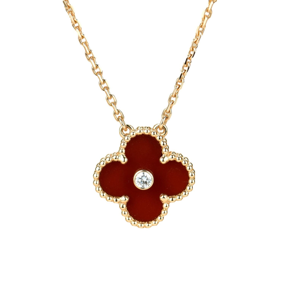 [Super CiCi ]CLOVER 15MM DIAMOND CARNELIAN NECKLACE