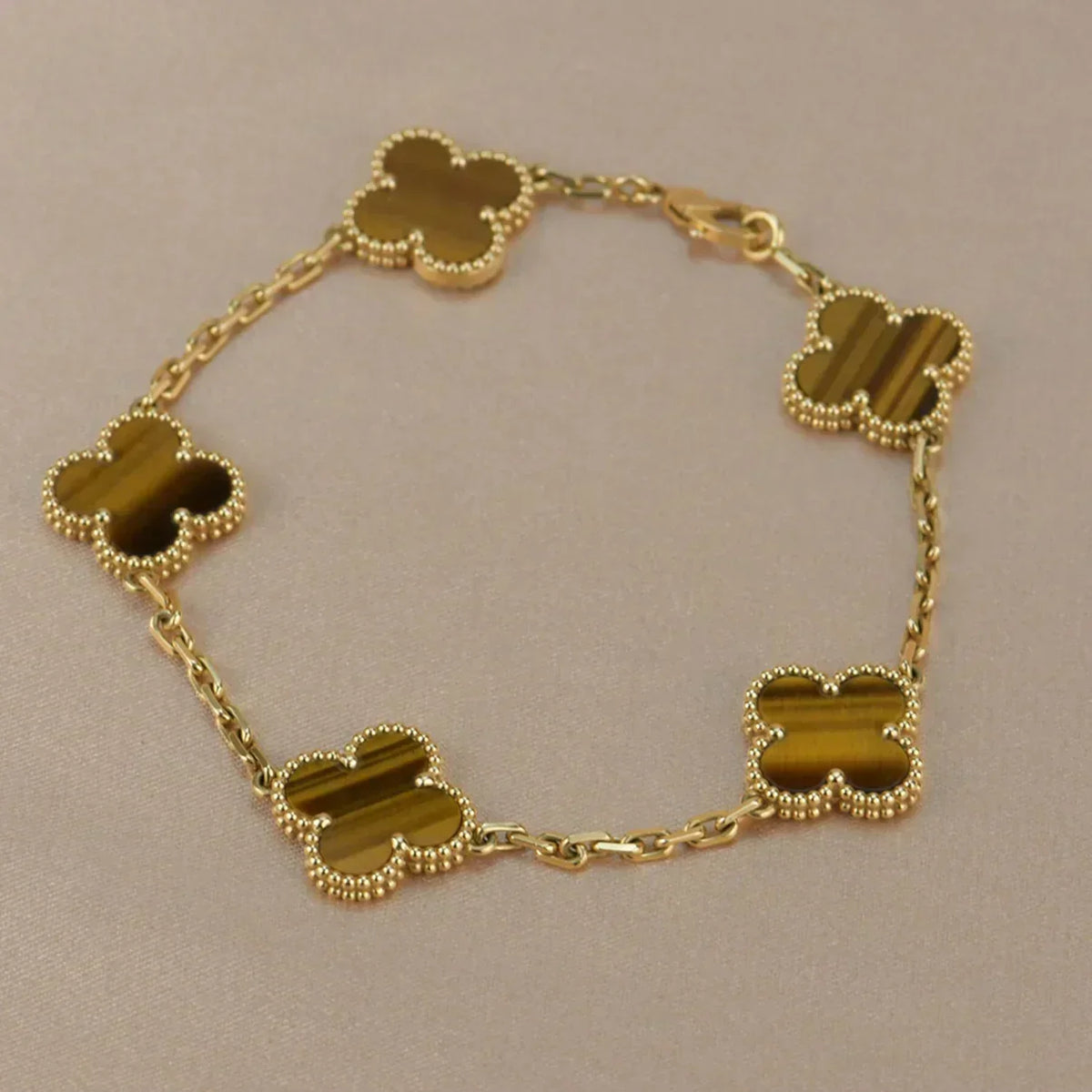 [Super CiCi ] CLOVER 5 MOTIFS TIGER EYE BRACELET COLLECTION