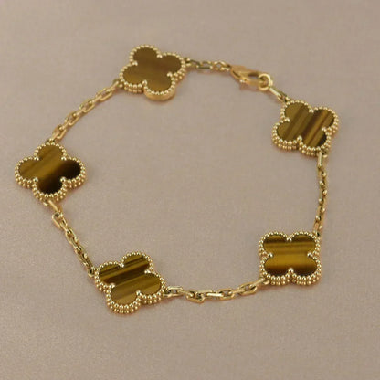 [Super CiCi ] CLOVER 5 MOTIFS TIGER EYE BRACELET COLLECTION