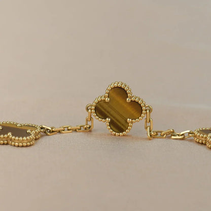 [Super CiCi ] CLOVER 5 MOTIFS TIGER EYE BRACELET COLLECTION