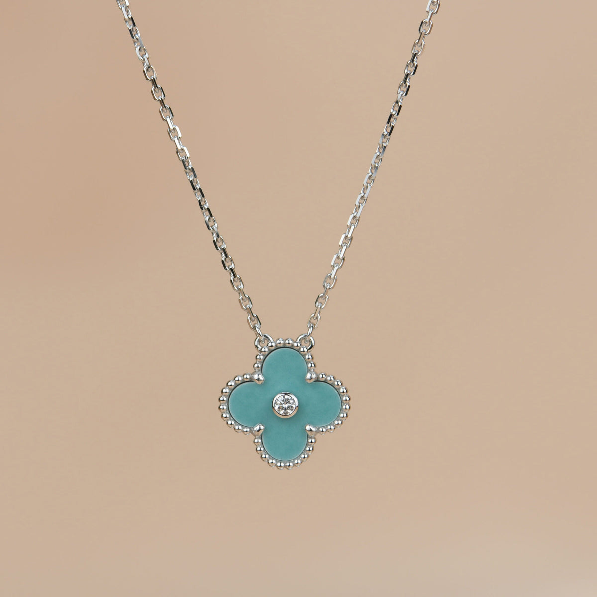 [Super CiCi ]CLOVER 15MM DIAMOND SVRES PORCELAIN  NECKLACE SILVER