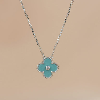 [Super CiCi ]CLOVER 15MM DIAMOND SVRES PORCELAIN  NECKLACE SILVER