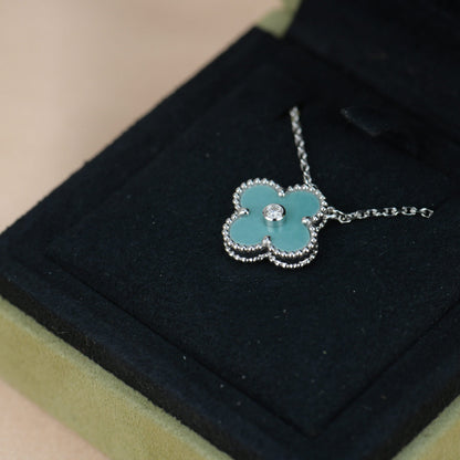 [Super CiCi ]CLOVER 15MM DIAMOND SVRES PORCELAIN  NECKLACE SILVER