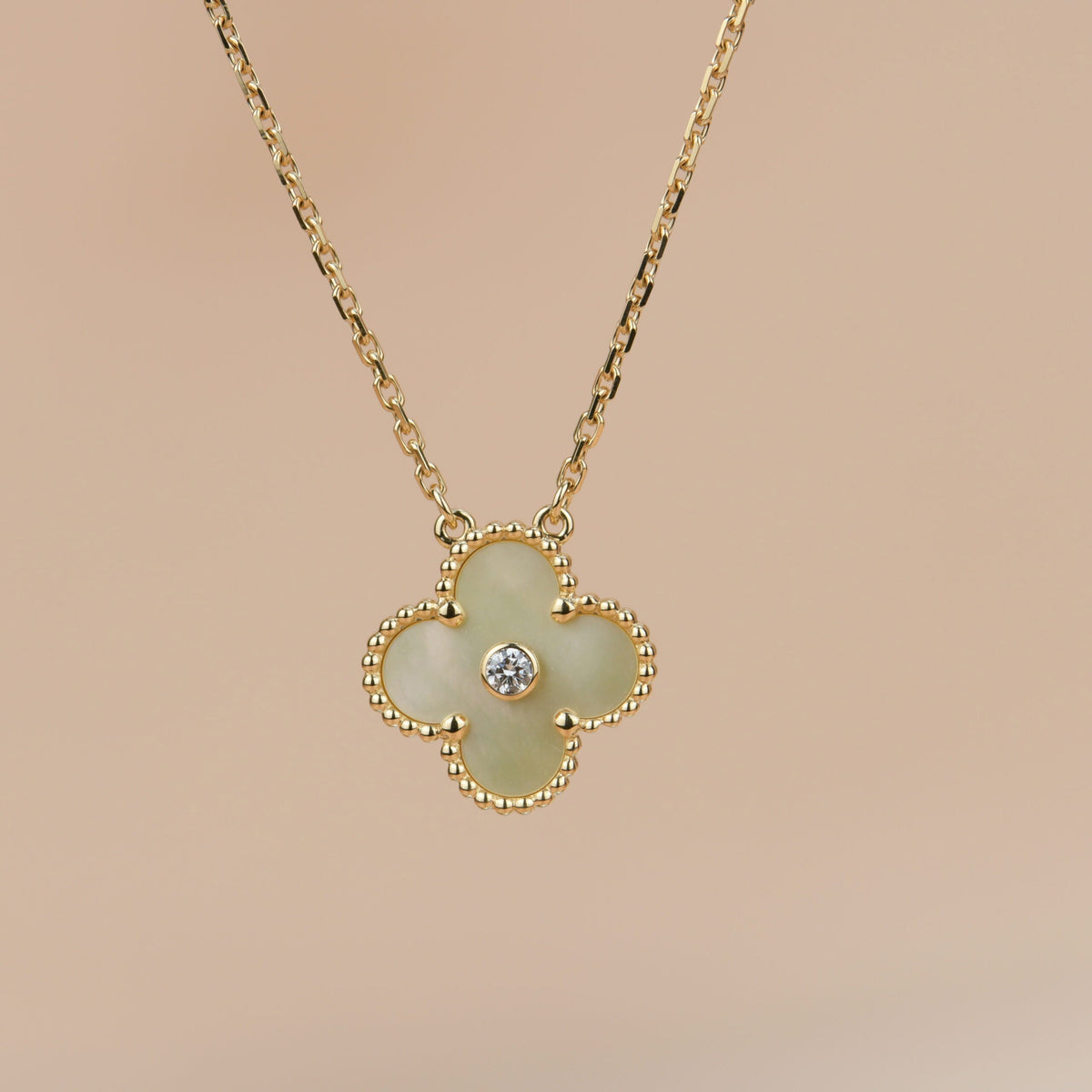 [Super CiCi ]CLOVER 15MM DIAMOND GOLD MOTHER OF PEARL NECKLACE