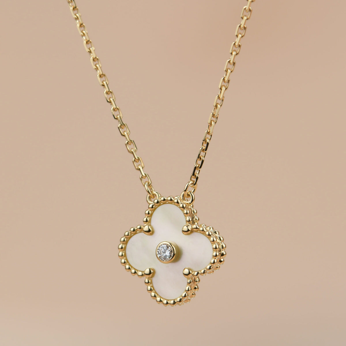[Super CiCi ]CLOVER 15MM DIAMOND GOLD MOTHER OF PEARL NECKLACE