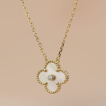 [Super CiCi ]CLOVER 15MM DIAMOND GOLD MOTHER OF PEARL NECKLACE