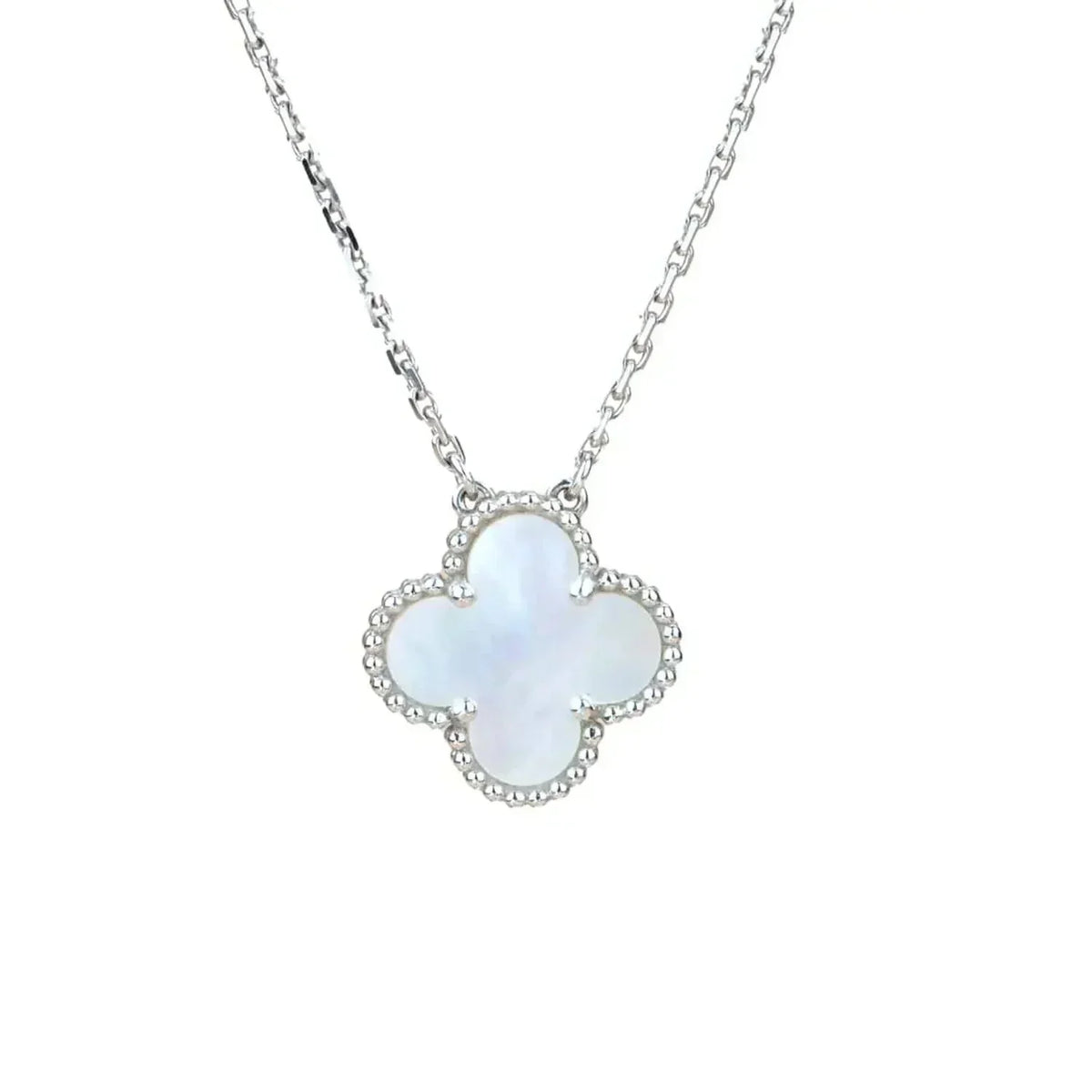 [Super CiCi ]CLOVER  15MM WHITE MOTHER-OF-PEARL SILVER