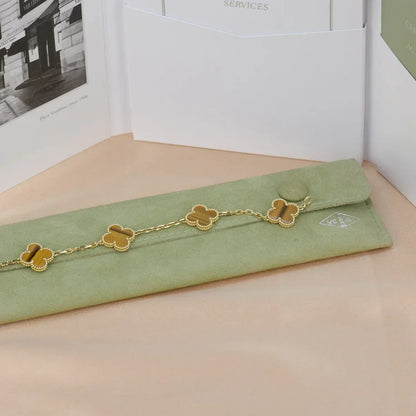 [Super CiCi ] CLOVER 5 MOTIFS TIGER EYE BRACELET COLLECTION